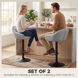 HOMCOM Bar Stools Adjustable Heights Breakfast Bar Stools Backrest Armrests Set of 2 with Rubber Ring Metal Base, Grey - thumbnail 4
