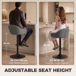 HOMCOM Bar Stools Adjustable Heights Breakfast Bar Stools Backrest Armrests Set of 2 with Rubber Ring Metal Base, Grey - thumbnail 6