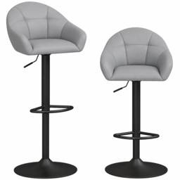 HOMCOM Bar Stools Adjustable Heights Breakfast Bar Stools Backrest Armrests Set of 2 with Rubber Ring Metal Base, Grey - thumbnail 1
