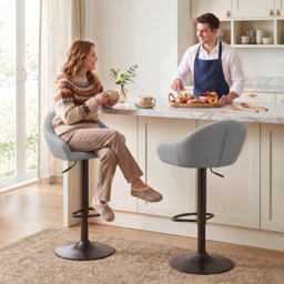 HOMCOM Bar Stools Adjustable Heights Breakfast Bar Stools Backrest Armrests Set of 2 with Rubber Ring Metal Base, Grey - thumbnail 2