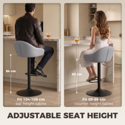 HOMCOM Bar Stools Adjustable Heights Breakfast Bar Stools Backrest Armrests Set of 2 with Rubber Ring Metal Base, Grey - thumbnail 6
