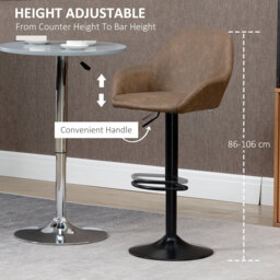 HOMCOM Adjustable Bar Chair Set of 2 w/ Footrest and Backrest, PU Leather Steel Base, Swivel Bar Stools for Kitchen Counter, Dark Brown - Aosom UK - thumbnail 5