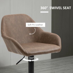 HOMCOM Adjustable Bar Chair Set of 2 w/ Footrest and Backrest, PU Leather Steel Base, Swivel Bar Stools for Kitchen Counter, Dark Brown - Aosom UK - thumbnail 6