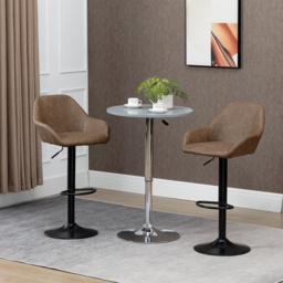 HOMCOM Adjustable Bar Chair Set of 2 w/ Footrest and Backrest, PU Leather Steel Base, Swivel Bar Stools for Kitchen Counter, Dark Brown - Aosom UK - thumbnail 2
