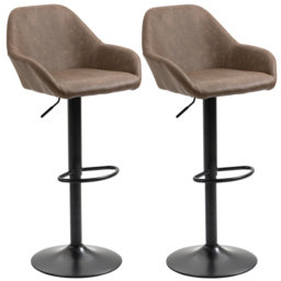 HOMCOM Adjustable Bar Chair Set of 2 w/ Footrest and Backrest, PU Leather Steel Base, Swivel Bar Stools for Kitchen Counter, Dark Brown - Aosom UK - thumbnail 1