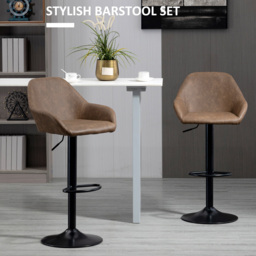 HOMCOM Adjustable Bar Chair Set of 2 w/ Footrest and Backrest, PU Leather Steel Base, Swivel Bar Stools for Kitchen Counter, Dark Brown - Aosom UK - thumbnail 4