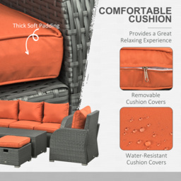 Outsunny 6pc Patio Furniture Set, Rattan Wicker with 3-Seat Sofa, 2 Single Sofas, 2 Footstools and Coffee Table - Aosom UK - thumbnail 7