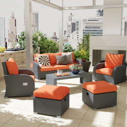 Outsunny 6pc Patio Furniture Set, Rattan Wicker with 3-Seat Sofa, 2 Single Sofas, 2 Footstools and Coffee Table - Aosom UK - thumbnail 2