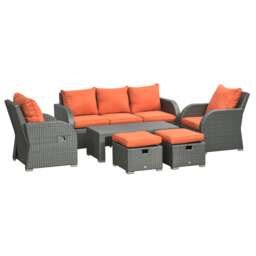 Outsunny 6pc Patio Furniture Set, Rattan Wicker with 3-Seat Sofa, 2 Single Sofas, 2 Footstools and Coffee Table - Aosom UK - thumbnail 1