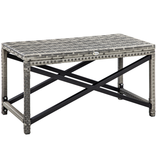 Outsunny PE Wicker Outdoor Coffee Table, Patio Rattan Side Table, with Plastic Board Under the Full Woven Table Top for Patio, Garden Mixed Grey - image 1