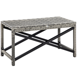 Outsunny PE Wicker Outdoor Coffee Table, Patio Rattan Side Table, with Plastic Board Under the Full Woven Table Top for Patio, Garden Mixed Grey
