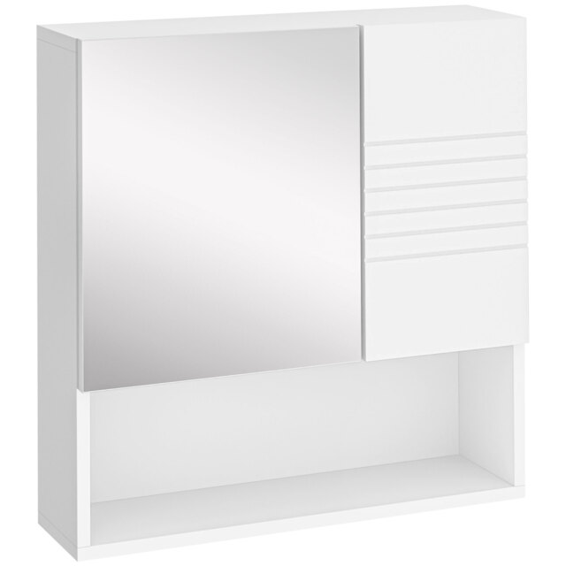 kleankin Bathroom Mirror Cabinet, Wall Mount Storage Cabinet with Double Door, Adjustable Shelf, 54cm x 15cm x 55cm, White - image 1