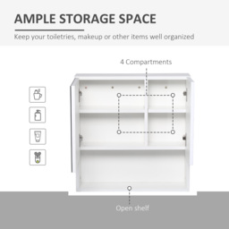 kleankin Bathroom Mirror Cabinet, Wall Mount Storage Cabinet with Double Door, Adjustable Shelf, 54cm x 15cm x 55cm, White - thumbnail 5