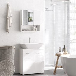 kleankin Bathroom Mirror Cabinet, Wall Mount Storage Cabinet with Double Door, Adjustable Shelf, 54cm x 15cm x 55cm, White - thumbnail 4