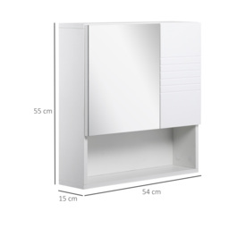 kleankin Bathroom Mirror Cabinet, Wall Mount Storage Cabinet with Double Door, Adjustable Shelf, 54cm x 15cm x 55cm, White - thumbnail 3