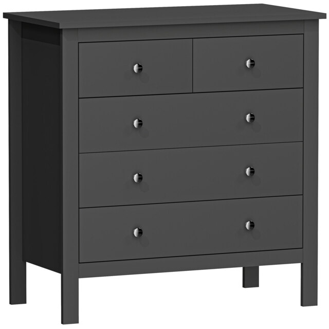 HOMCOM 5 Drawer Dresser for Bedroom, Modern Chest of Drawers, Wide Storage Unit for Living Room, Hallway, Black - image 1