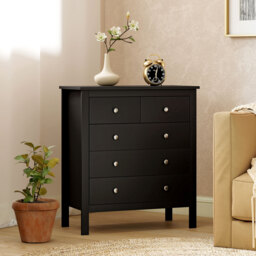 HOMCOM 5 Drawer Dresser for Bedroom, Modern Chest of Drawers, Wide Storage Unit for Living Room, Hallway, Black - thumbnail 9