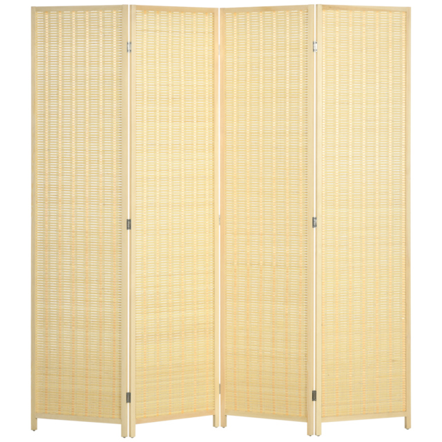 HOMCOM 4 Panel Folding Room Divider Screen, Wall Panel Privacy Furniture, Freestanding Paravent Partition Separator for Bedroom, 180 x 180cm, Natural - image 1