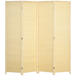 HOMCOM 4 Panel Folding Room Divider Screen, Wall Panel Privacy Furniture, Freestanding Paravent Partition Separator for Bedroom, 180 x 180cm, Natural - thumbnail 1