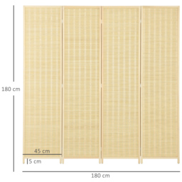 HOMCOM 4 Panel Folding Room Divider Screen, Wall Panel Privacy Furniture, Freestanding Paravent Partition Separator for Bedroom, 180 x 180cm, Natural - thumbnail 3