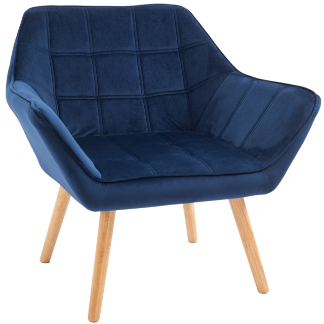 Armchair HOMCOM Accent Chair Wide Arms Slanted Back Padding Iron Frame Wooden Legs Home Bedroom Furniture Seating Blue - Aosom UK - image 1