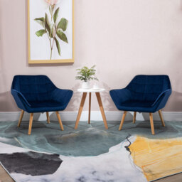Armchair HOMCOM Accent Chair Wide Arms Slanted Back Padding Iron Frame Wooden Legs Home Bedroom Furniture Seating Blue - Aosom UK - thumbnail 2