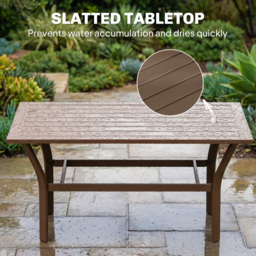 Outsunny Metal Garden Coffee Table, Rectangular Outdoor Side Table with Slatted Tabletop, Foot Pads for Outside, Garden, Balcony, Porch, 91.5 x 55 x 45cm, Brown - thumbnail 4