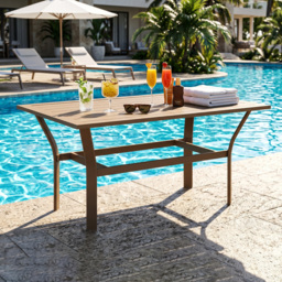 Outsunny Metal Garden Coffee Table, Rectangular Outdoor Side Table with Slatted Tabletop, Foot Pads for Outside, Garden, Balcony, Porch, 91.5 x 55 x 45cm, Brown - thumbnail 7