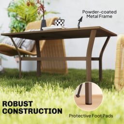 Outsunny Metal Garden Coffee Table, Rectangular Outdoor Side Table with Slatted Tabletop, Foot Pads for Outside, Garden, Balcony, Porch, 91.5 x 55 x 45cm, Brown - thumbnail 5