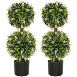 HOMCOM Set of 2 Decorative Artificial Plants Ball Trees with Lavender Flowers in Pot Fake Plants for Home Indoor Outdoor Decor, 70cm, Pink