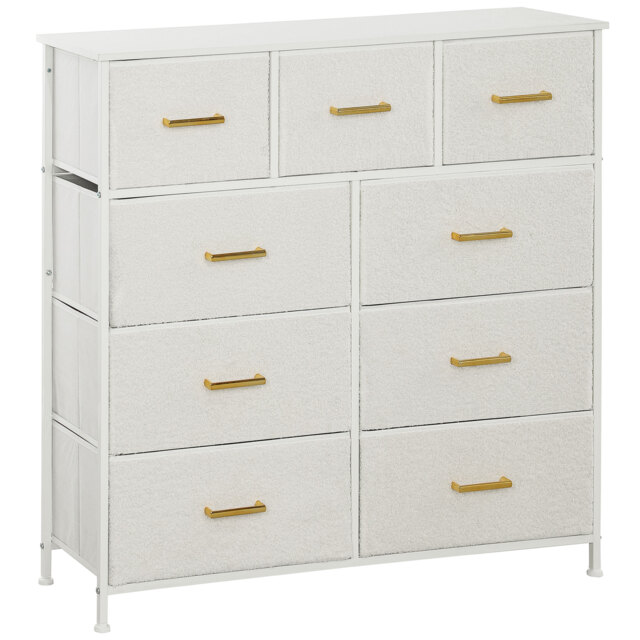 HOMCOM Chest of Drawers with 9 Fabric Drawers, Boucle Storage Organiser with Steel Frame, Fabric Dresser for Bedroom, Living Room, Hallway, Cream White - image 1