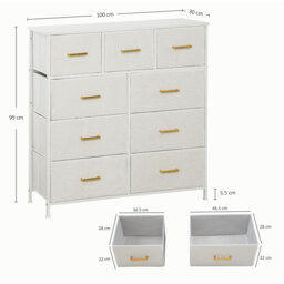 HOMCOM Chest of Drawers with 9 Fabric Drawers, Boucle Storage Organiser with Steel Frame, Fabric Dresser for Bedroom, Living Room, Hallway, Cream White - thumbnail 3
