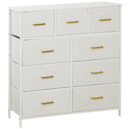 HOMCOM Chest of Drawers with 9 Fabric Drawers, Boucle Storage Organiser with Steel Frame, Fabric Dresser for Bedroom, Living Room, Hallway, Cream White - thumbnail 1