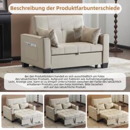 3-In-1 Convertible Pull-Out Sleeper with 3-Position Adjustable Backrest, 2 Seater Sofa Bed for Compact Room, 140L x 96W x 97H cm, Beige - Aosom UK - thumbnail 6