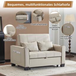 3-In-1 Convertible Pull-Out Sleeper with 3-Position Adjustable Backrest, 2 Seater Sofa Bed for Compact Room, 140L x 96W x 97H cm, Beige - Aosom UK - thumbnail 5