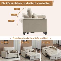 3-In-1 Convertible Pull-Out Sleeper with 3-Position Adjustable Backrest, 2 Seater Sofa Bed for Compact Room, 140L x 96W x 97H cm, Beige - Aosom UK - thumbnail 4