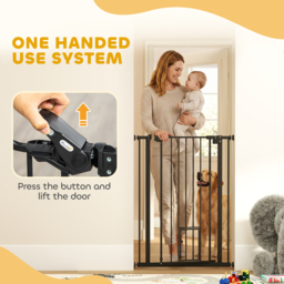 PawHut Extra Tall Dog Gate with Cat Door, Pet Safety Gate for Doorways Stairs with Auto Close Double Locking, 104H x 74-80W cm, Black - Aosom UK - thumbnail 6