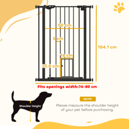 PawHut Extra Tall Dog Gate with Cat Door, Pet Safety Gate for Doorways Stairs with Auto Close Double Locking, 104H x 74-80W cm, Black - Aosom UK - thumbnail 3