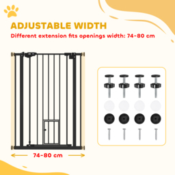 PawHut Extra Tall Dog Gate with Cat Door, Pet Safety Gate for Doorways Stairs with Auto Close Double Locking, 104H x 74-80W cm, Black - Aosom UK - thumbnail 4