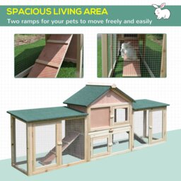 PawHut Deluxe Wooden Rabbit Hutch Bunny Cage House w/ Ladder Outdoor Run - thumbnail 6