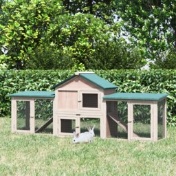 PawHut Deluxe Wooden Rabbit Hutch Bunny Cage House w/ Ladder Outdoor Run - thumbnail 2