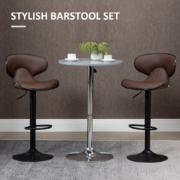 HOMCOM Breakfast Bar Stools Set of 2 with Curved Back Leather Bar Stools 62-82cm Adjustable Height with Curved Back & Gas Lift, Brown - Aosom UK - thumbnail 4