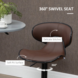 HOMCOM Breakfast Bar Stools Set of 2 with Curved Back Leather Bar Stools 62-82cm Adjustable Height with Curved Back & Gas Lift, Brown - Aosom UK - thumbnail 6