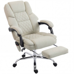 HOMCOM Office Chair with 6-point Vibration Massage and Heat, Fabric Desk Chair with Footrest, High Back, Cream White - thumbnail 1