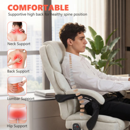 HOMCOM Office Chair with 6-point Vibration Massage and Heat, Fabric Desk Chair with Footrest, High Back, Cream White - thumbnail 5