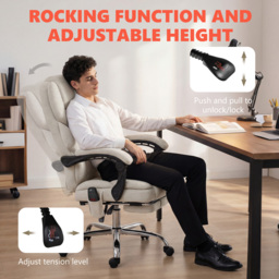 HOMCOM Office Chair with 6-point Vibration Massage and Heat, Fabric Desk Chair with Footrest, High Back, Cream White - thumbnail 8
