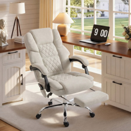 HOMCOM Office Chair with 6-point Vibration Massage and Heat, Fabric Desk Chair with Footrest, High Back, Cream White - thumbnail 9