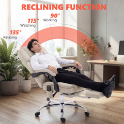 HOMCOM Office Chair with 6-point Vibration Massage and Heat, Fabric Desk Chair with Footrest, High Back, Cream White - thumbnail 7