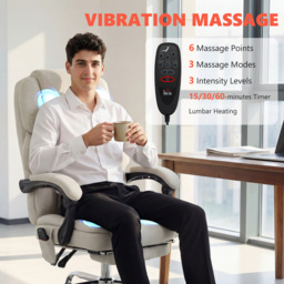 HOMCOM Office Chair with 6-point Vibration Massage and Heat, Fabric Desk Chair with Footrest, High Back, Cream White - thumbnail 4