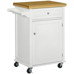 HOMCOM Kitchen Cart Storage Trolley Wooden Cabinet with Drawer Cupboard Towel Rail White - Aosom UK - thumbnail 1